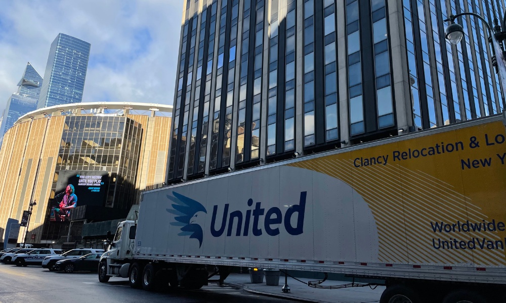 Clancy moving truck parked next to Madison Square Garden