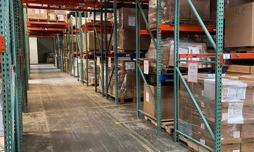 Long aisle inside a fulfillment warehouse